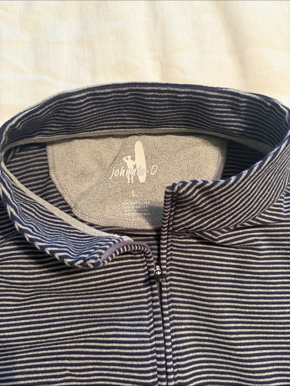 johnnie-O Men's Long Sleeve Quarter-Zip performance top in Navy Gray Stripes